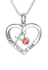 teensy silver cross baby January birthstone necklace